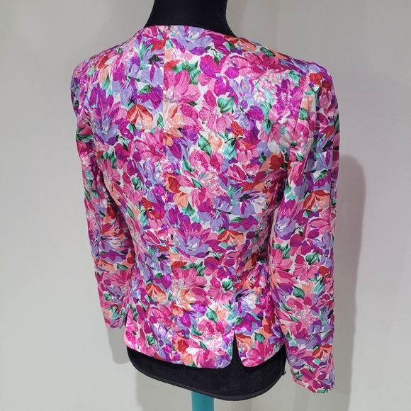 Liz Claiborne Petites Women's Vintage Floral Print Long Sleeve Blouse 6P Pink - Picture 8 of 9